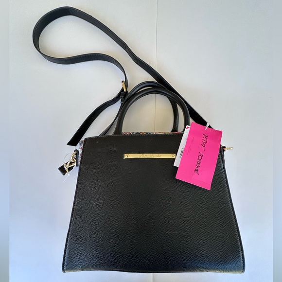 Betsey Johnson Chloe Floral Snake Print Sides Black Fx Leather Satchel Shldr Bag - Picture 2 of 13